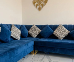 7-Seater Blue Velvet Sofa for Urgent Sale – Sharjah