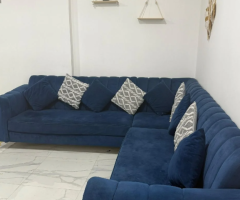 7-Seater Blue Velvet Sofa for Urgent Sale – Sharjah