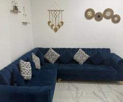 7-Seater Blue Velvet Sofa for Urgent Sale – Sharjah